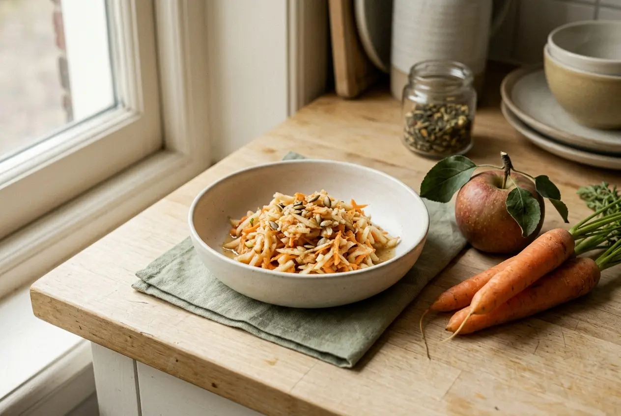 Appel-wortel mix: Snack vol vezels voor middag-energie