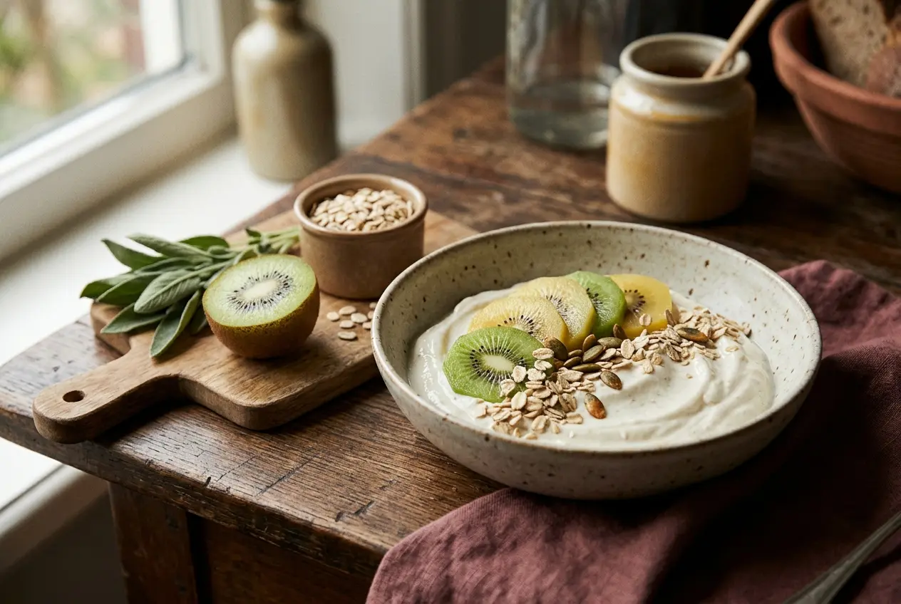De voordelen van biologische yoghurt met kiwi en havermout