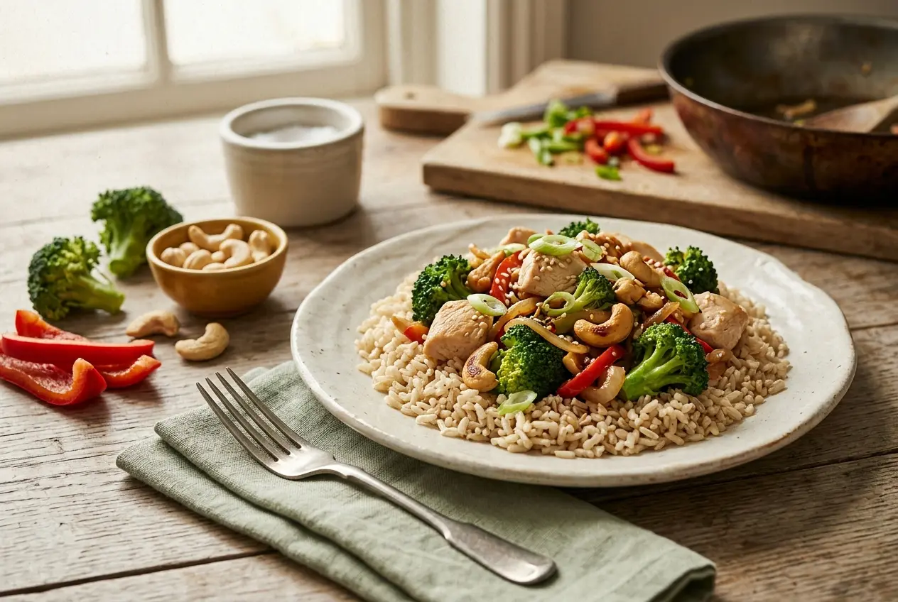 Broccoli roerbak met kip en cashewnoten: gezond in 25 minuten