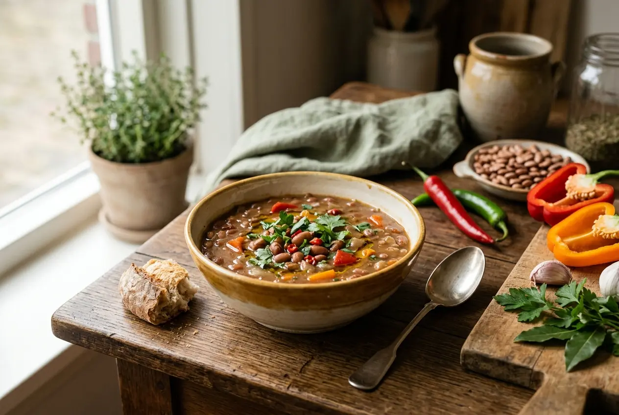 Bruine bonen soep met paprika en pepers — voedzaam recept (45 min.)