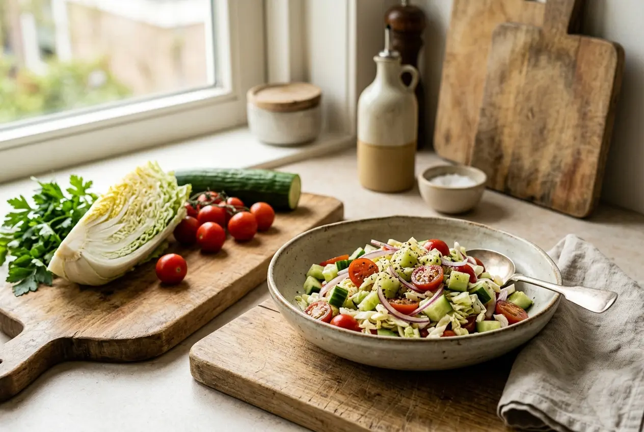 Chinese kool salade met komkommer en tomaat: fris en voedzaam