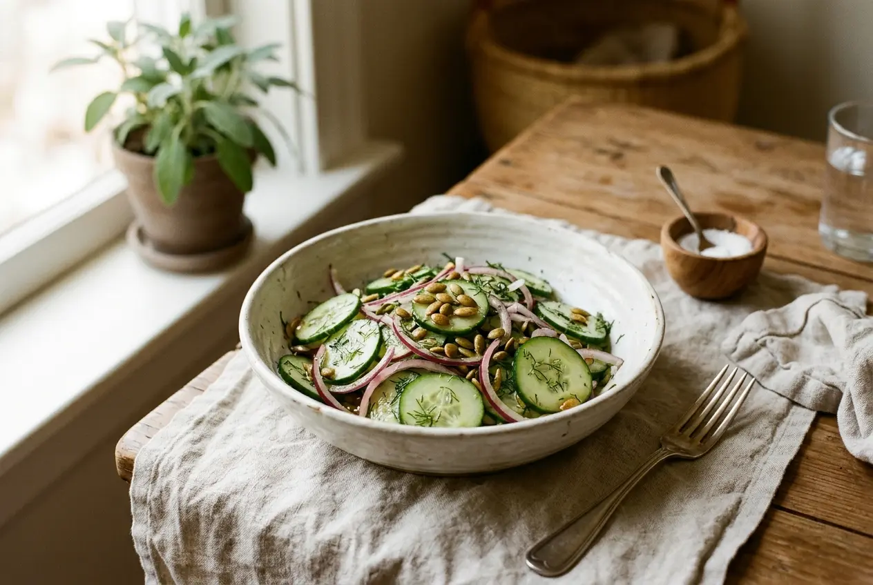 Cholesterolverlagend recept: komkommersalade die LDL-waarden ondersteunt
