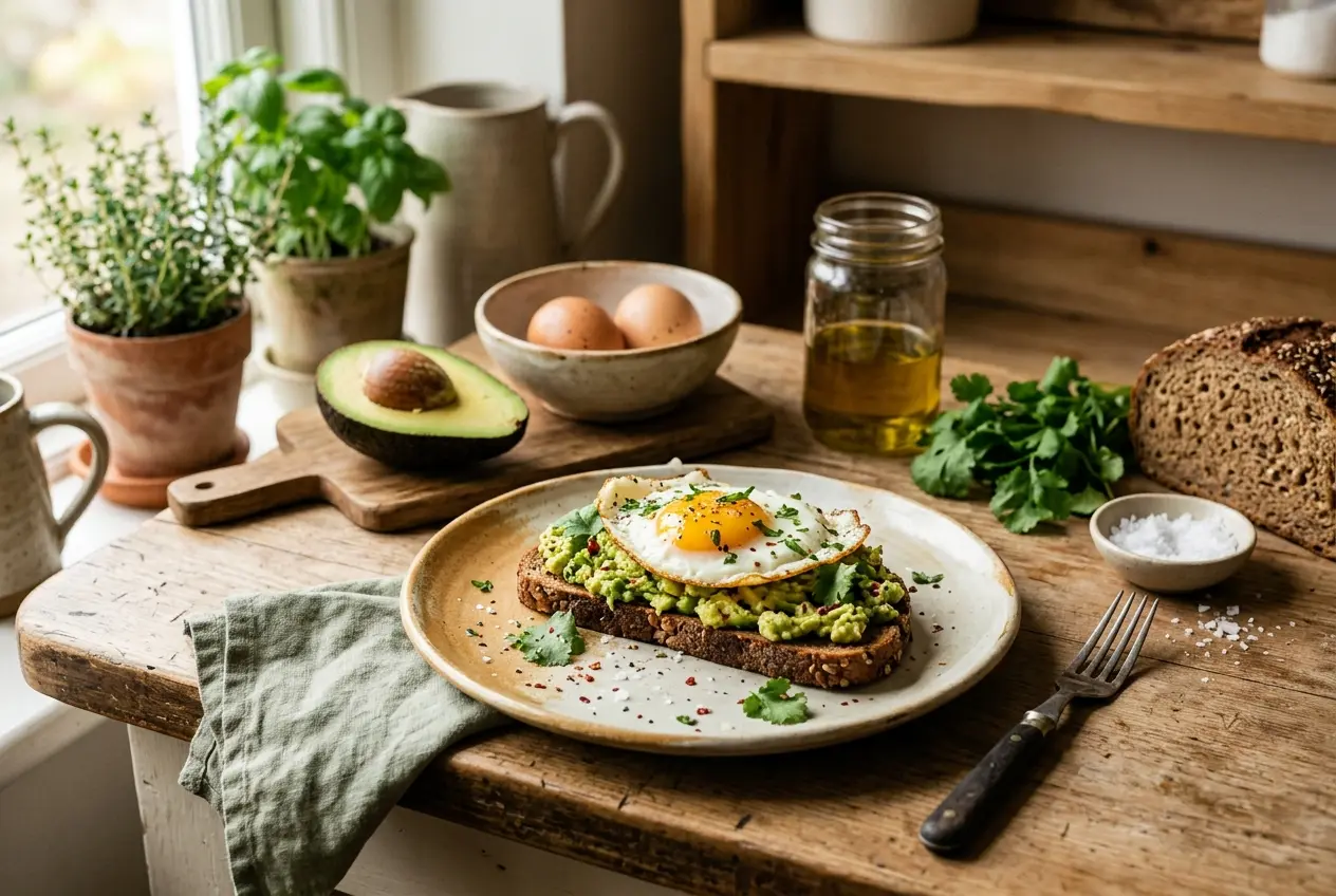 Gebakken ei met avocado sandwich: voedzame lunch in 10 minuten