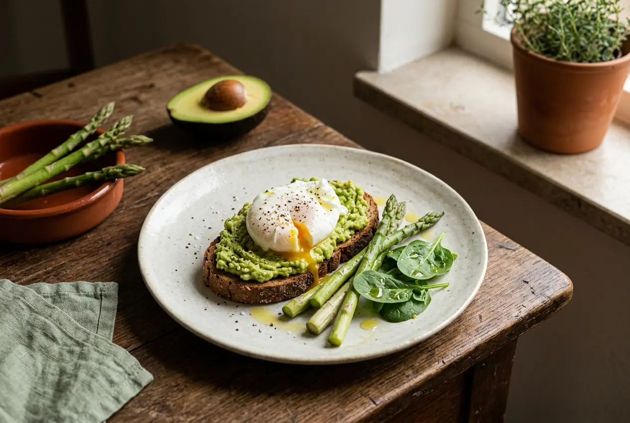 Gebalanceerd ontbijt met toast, avocado en gepocheerd ei: recept + voedingswaarden