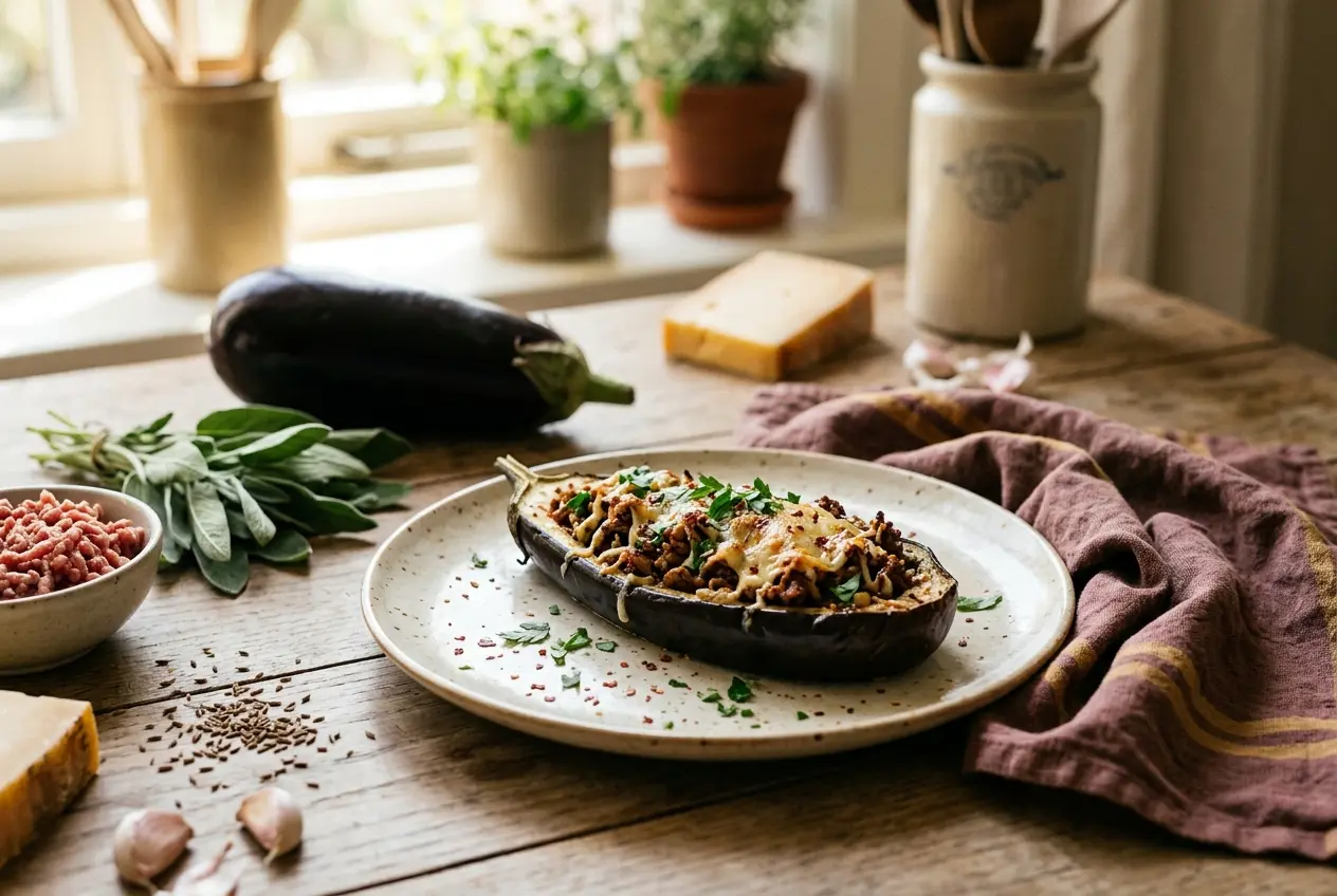 Gevulde aubergine met gehakt en kaas — voedzaam recept met gezondheidsvoordelen