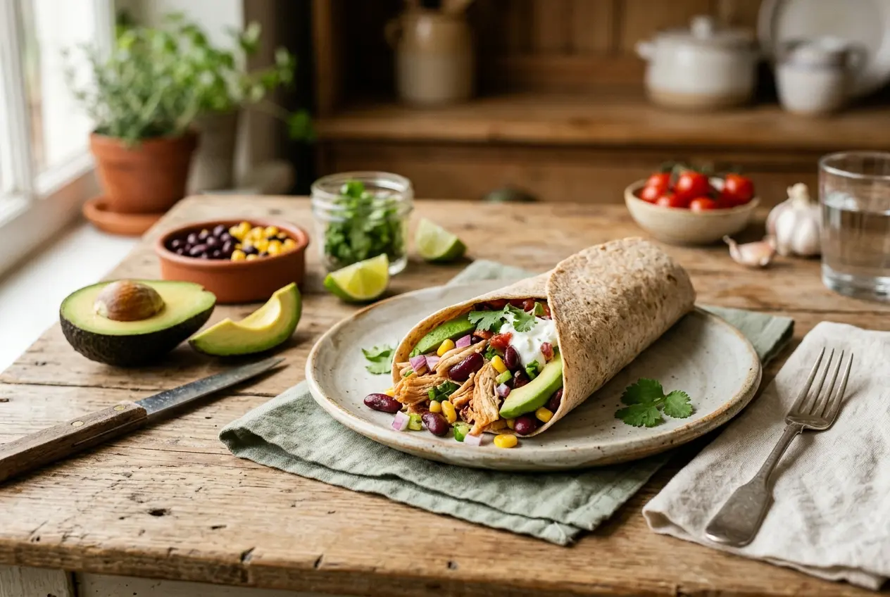 Gezonde burrito met kip en avocado: voedzame lunch in 20 minuten