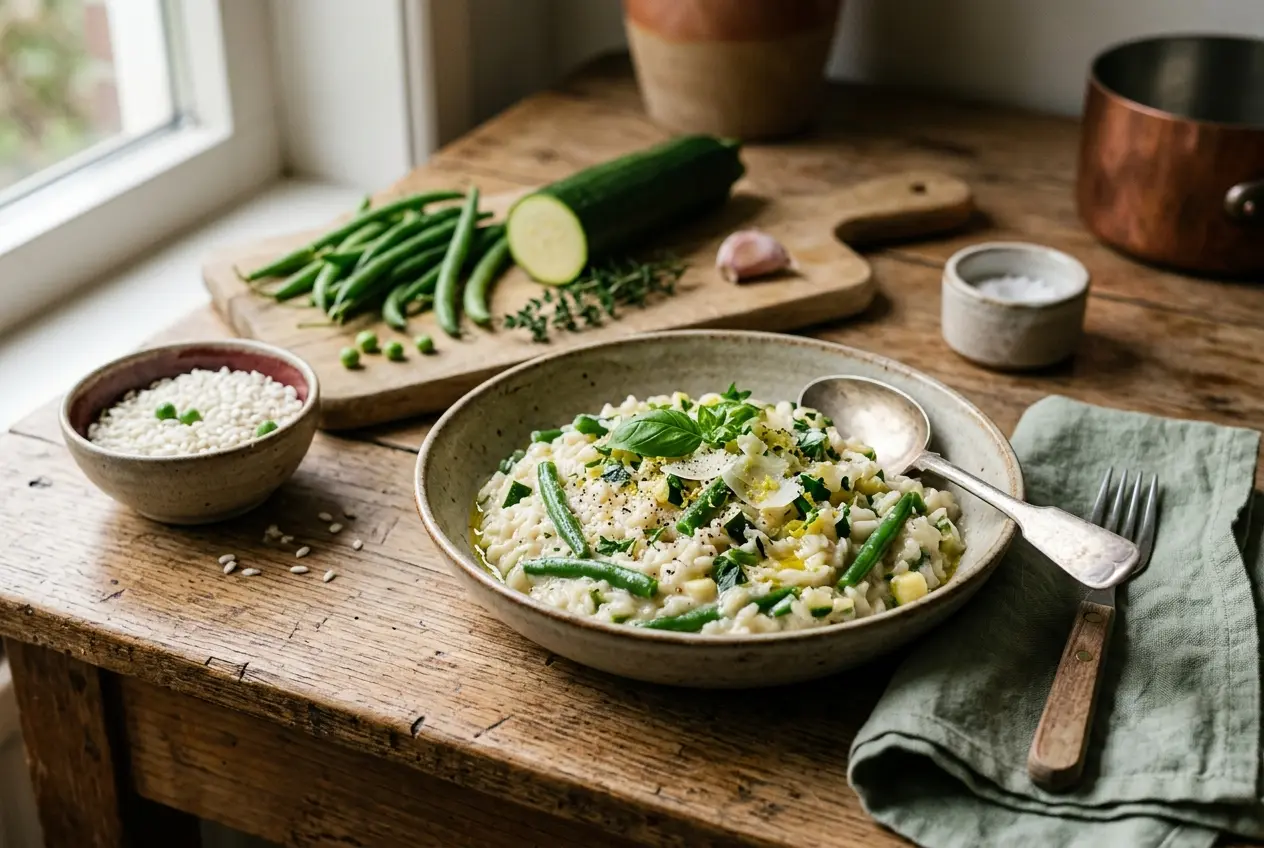 Groene bonen risotto met courgette — romig recept met voedingswaarden