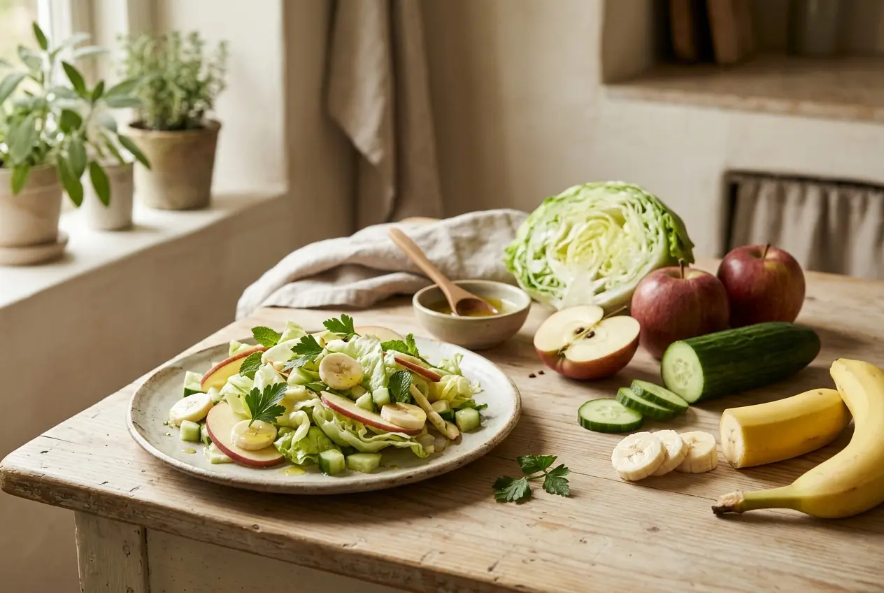 IJsbergsla met appel, banaan en komkommer: fris en voedzaam