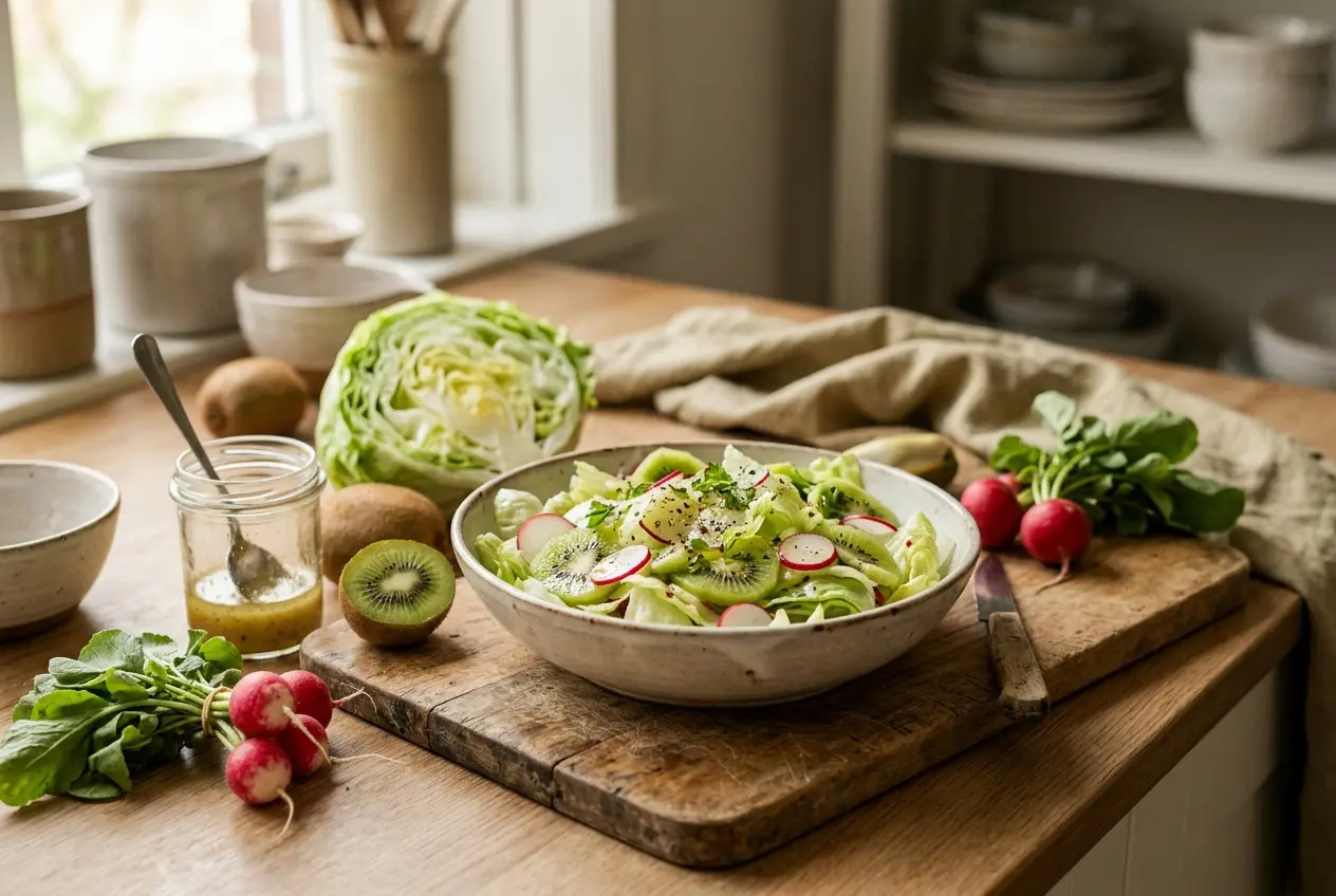 IJsbergsla met kiwi en radijsjes — gemakkelijk vers recept