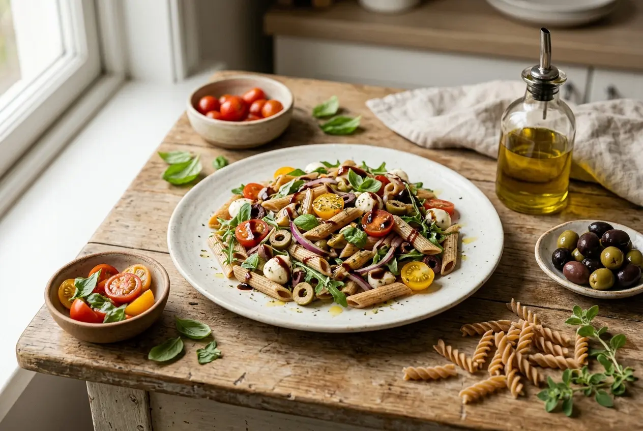Italiaanse pastasalade gebaseerd op Mediterranean diet | gezond en lekker