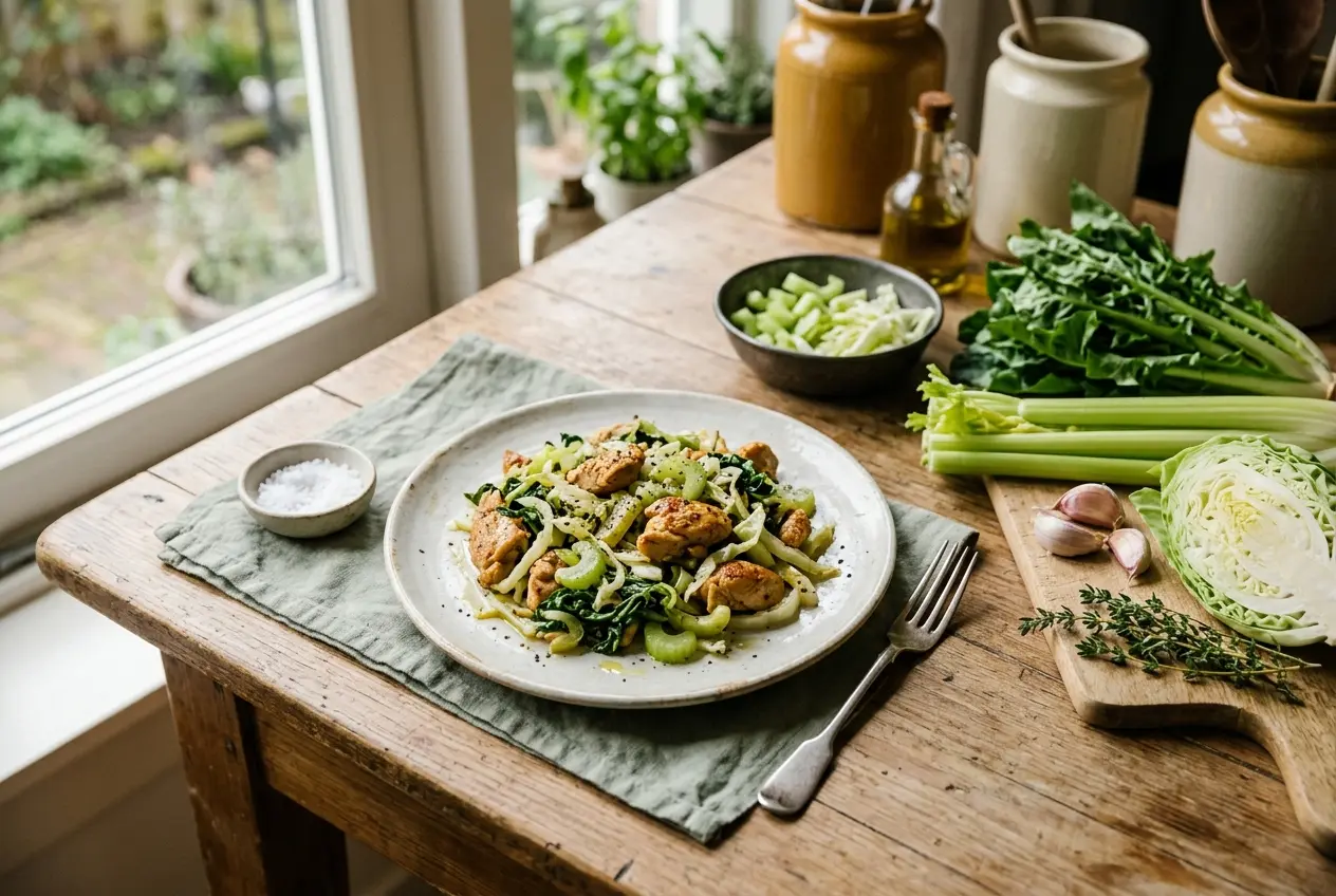 Kip met andijvie, bleekselderij en spitskool: een gezond makkelijk recept