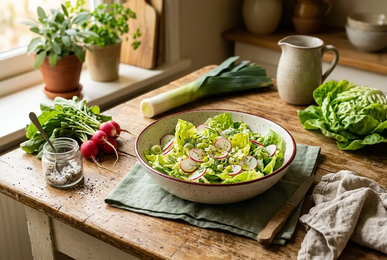 Kropsla met prei en radijsjes: gezonde salade in 10 minuten