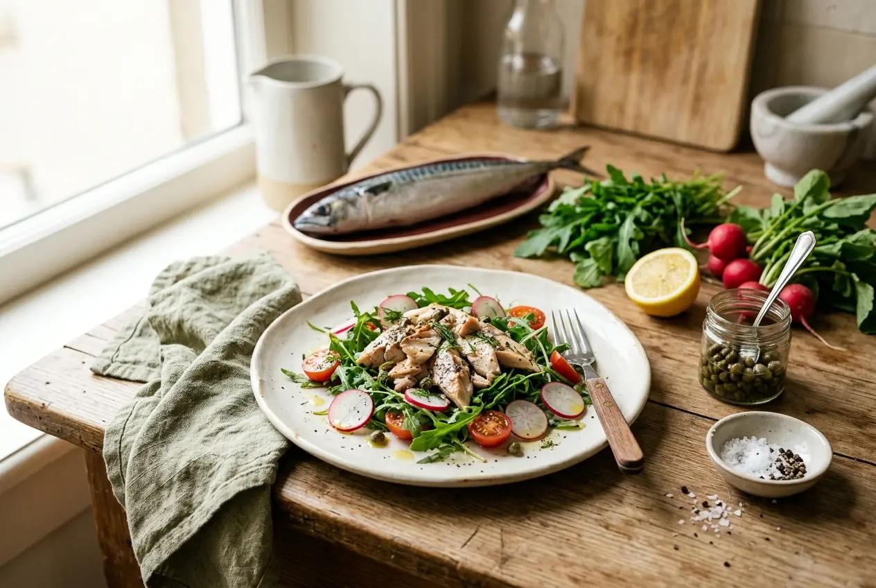 Makreel met rucola en radijs — omega-3 rijke salade voor hart en hersenen