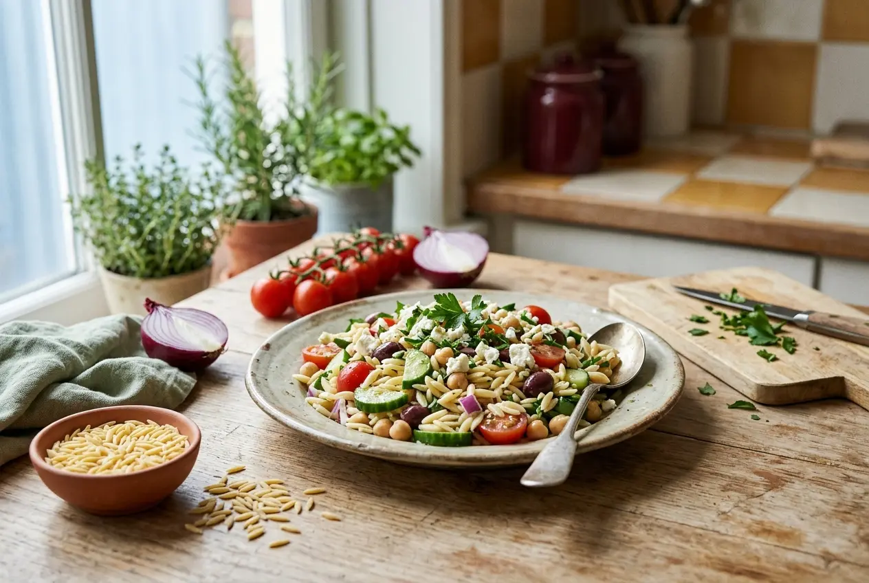 Orzo salade in Griekse stijl: mediterrane maaltijd in 20 minuten