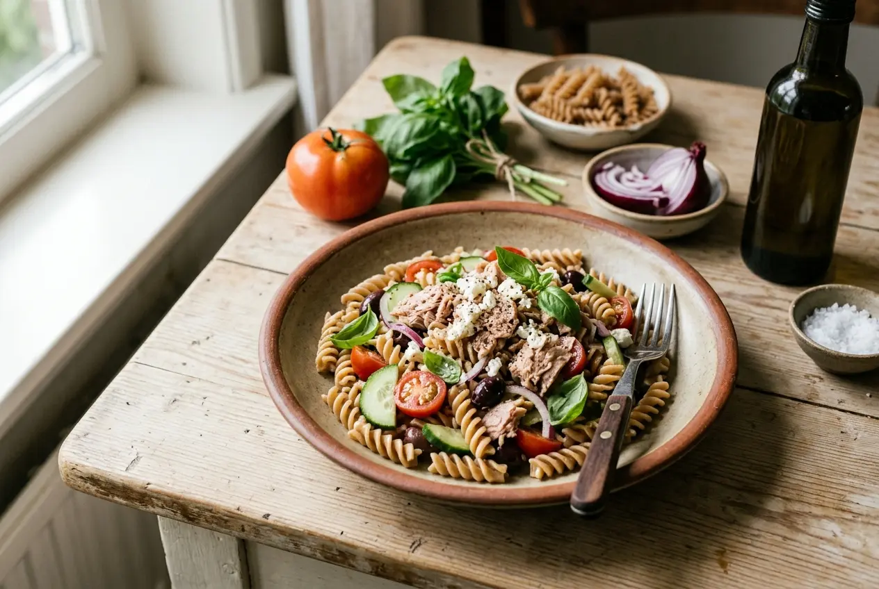 Pastasalade met tonijn: eiwitrijke lunch in 20 minuten