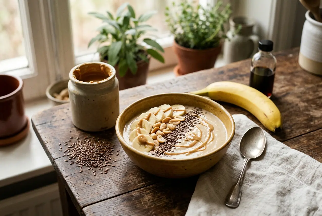 Pindakaas smoothie bowl: voedzaam ontbijt in 5 minuten