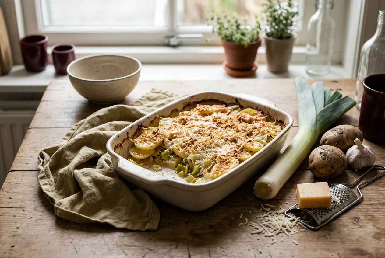 Prei en aardappel gratin: voedzame winterschotel in 60 minuten