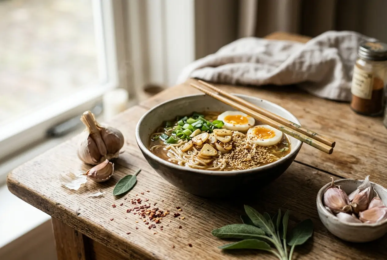 Ramen noedels met knoflook: gezondheid en recept