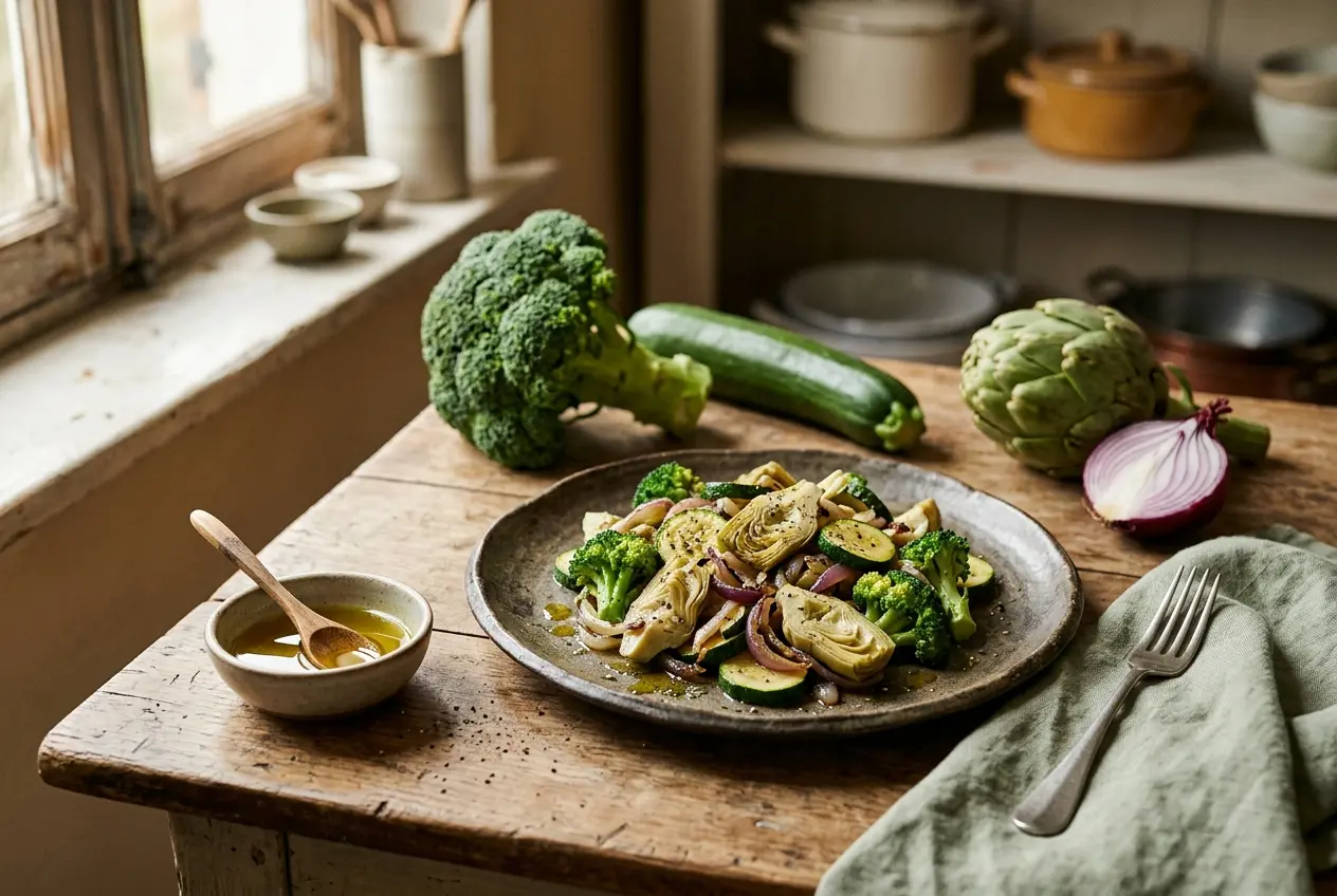 Groentemix met broccoli, courgette, artisjok en ui — gezond recepten