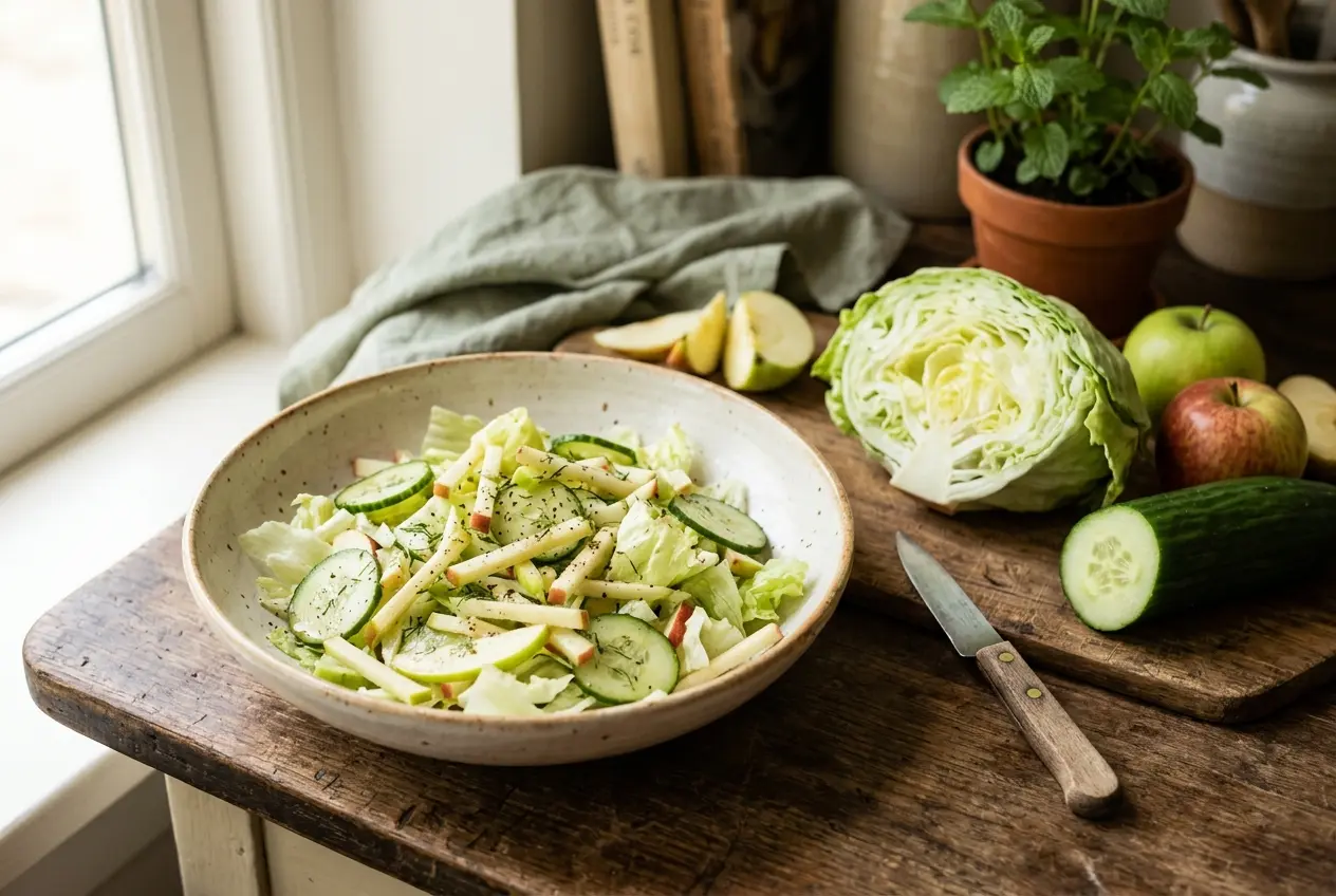 IJsbergsla met komkommer en appel: frisse vezelrijke salade