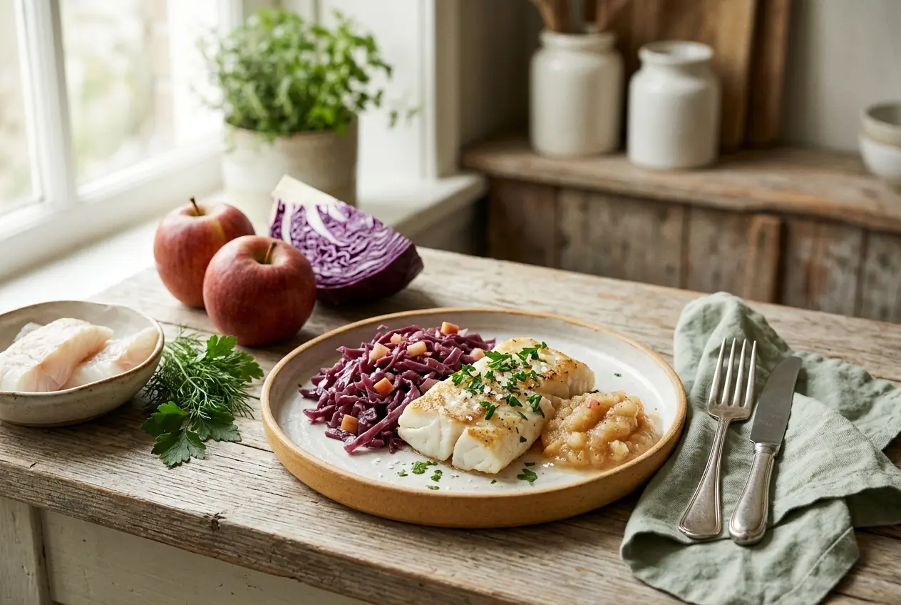 Kabeljauw met rode kool en appelmoes: gezond en snel recept