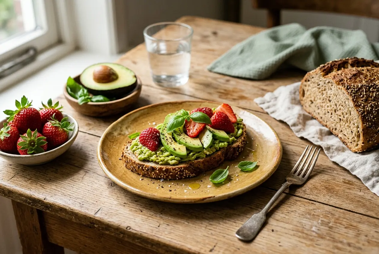 Speltbrood-toast met aardbei en avocado – voedzaam ontbijt
