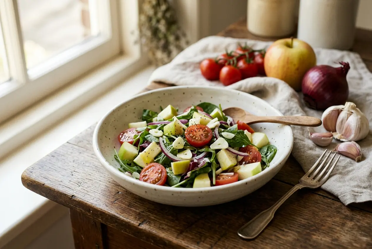 Salade met rauwe knoflook: gezond recept met ontstekingsremmende werking