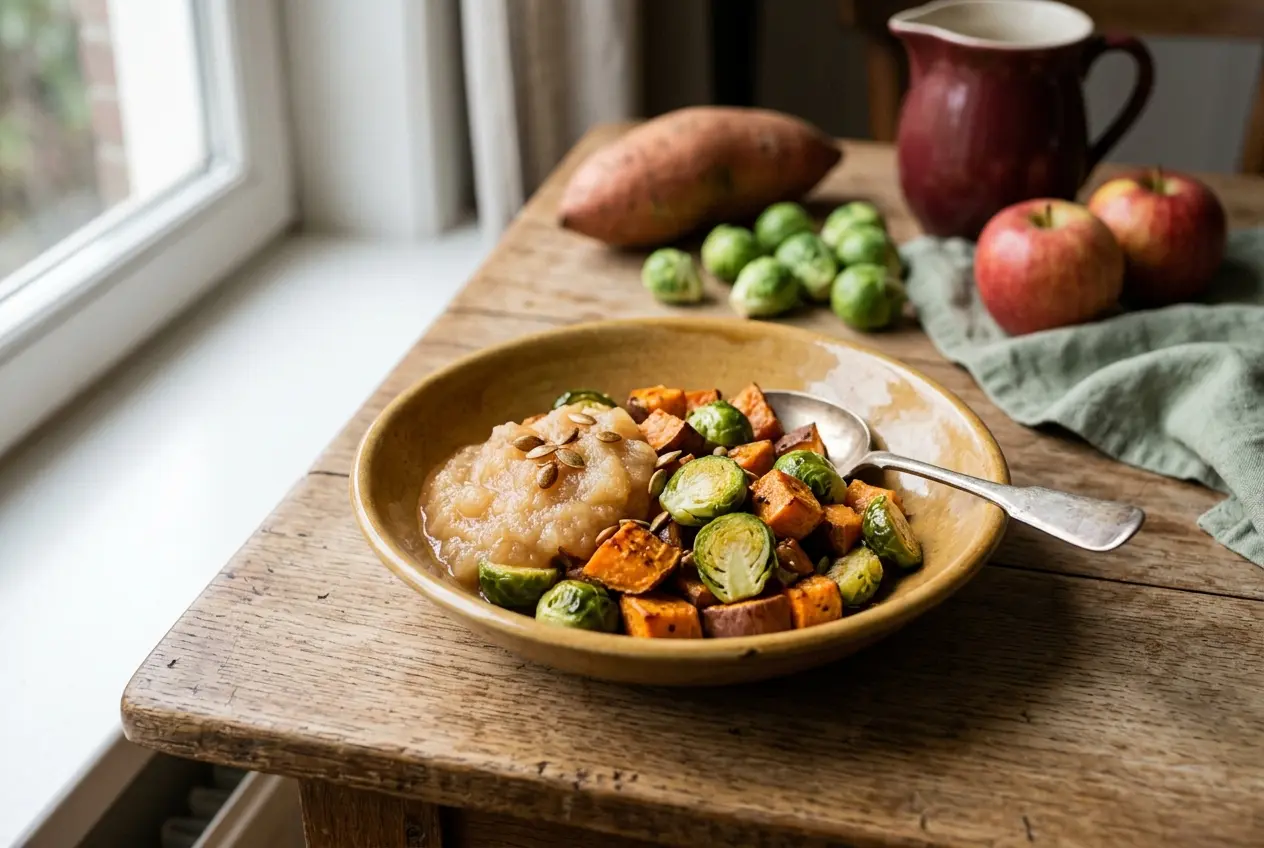 Zoete aardappel met spruitjes en appelmoes: recept en voedingswaarde