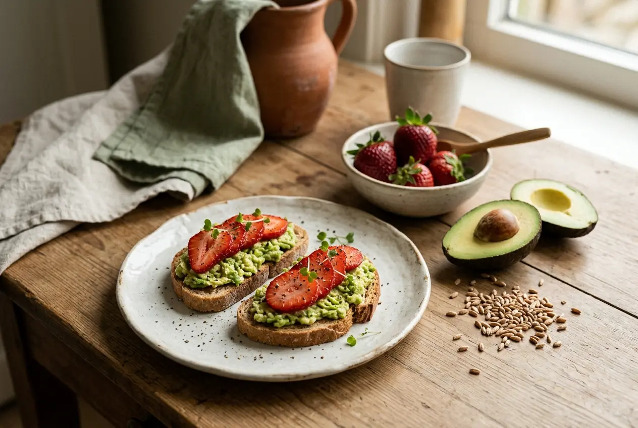Speltbrood met avocado en aardbei: voedzaam ontbijt in 5 minuten