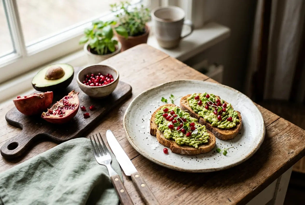 Speltbrood met avocado en granaatappelpitjes: voedzaam ontbijt vol vezels