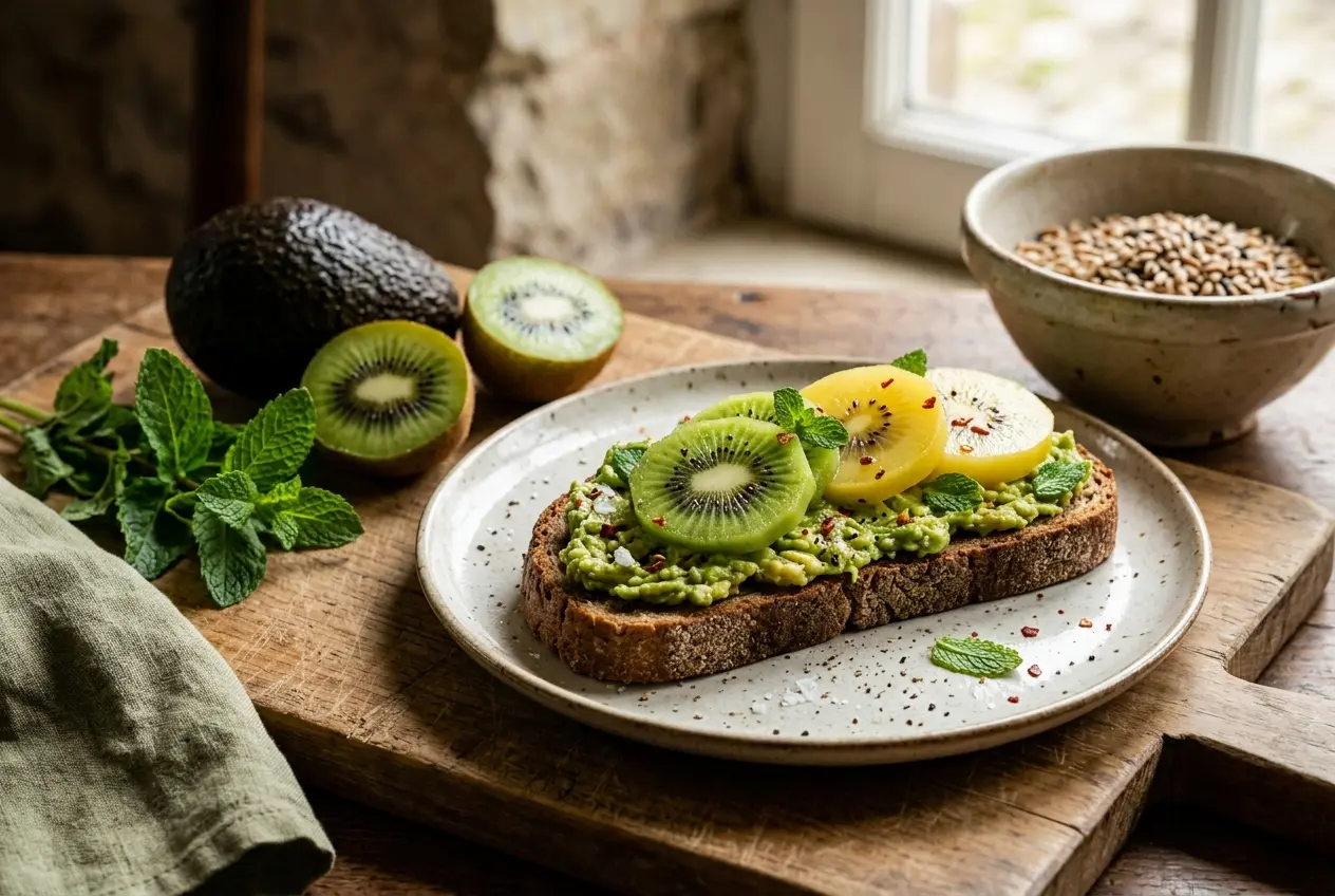Speltbrood met avocado en kiwi: voedzaam ontbijt met gezonde vetten en vitamine C