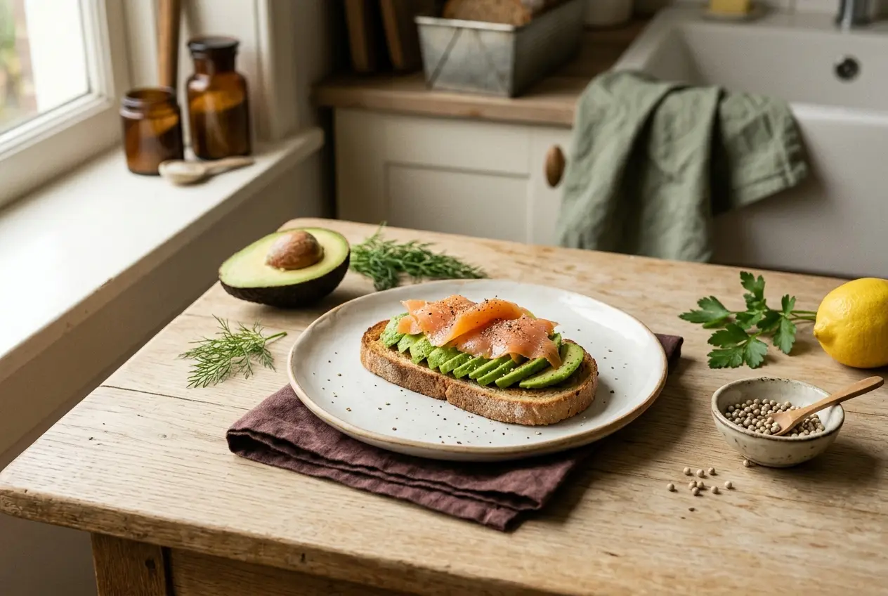 Speltbrood met avocado, zalm en witte peper: voedzaam en snel klaar
