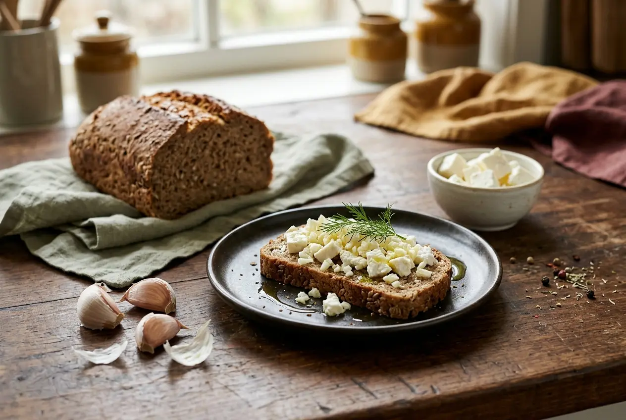 Speltbrood met fetakaas en rauwe knoflook – een gezond recept met ontstekingsremmende kracht