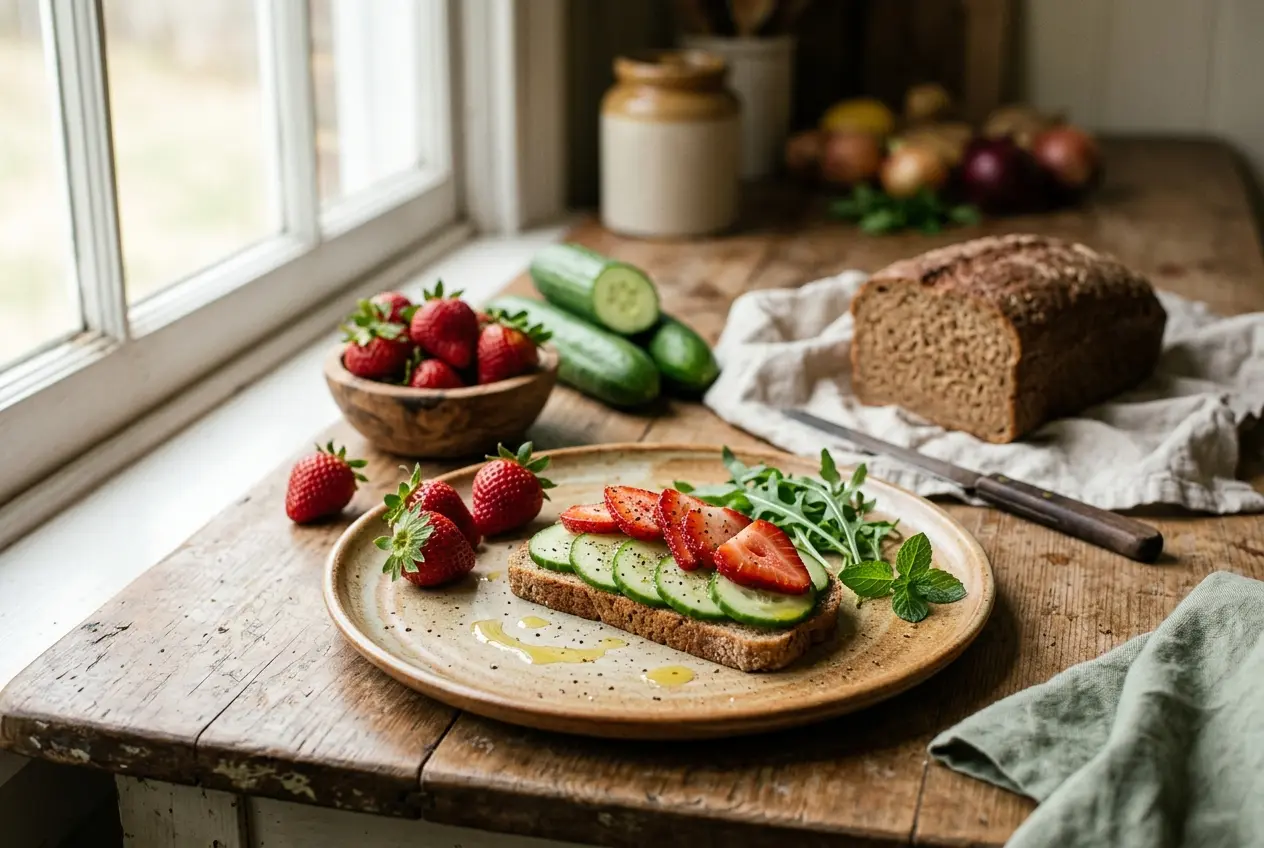 Speltbrood met komkommer en aardbei: snel gezond ontbijt