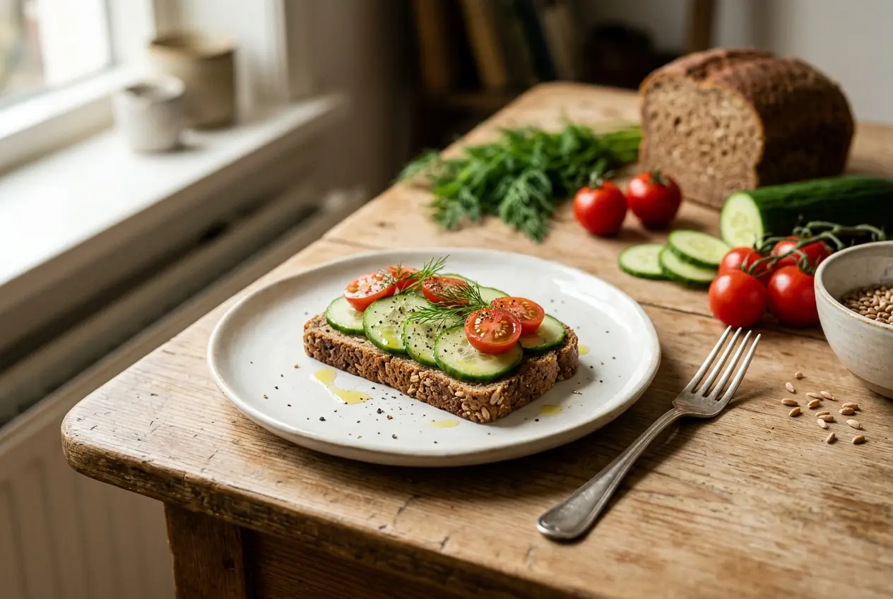 Speltbrood met komkommer en cherrytomaatjes — voedzaam ontbijt in 5 minuten