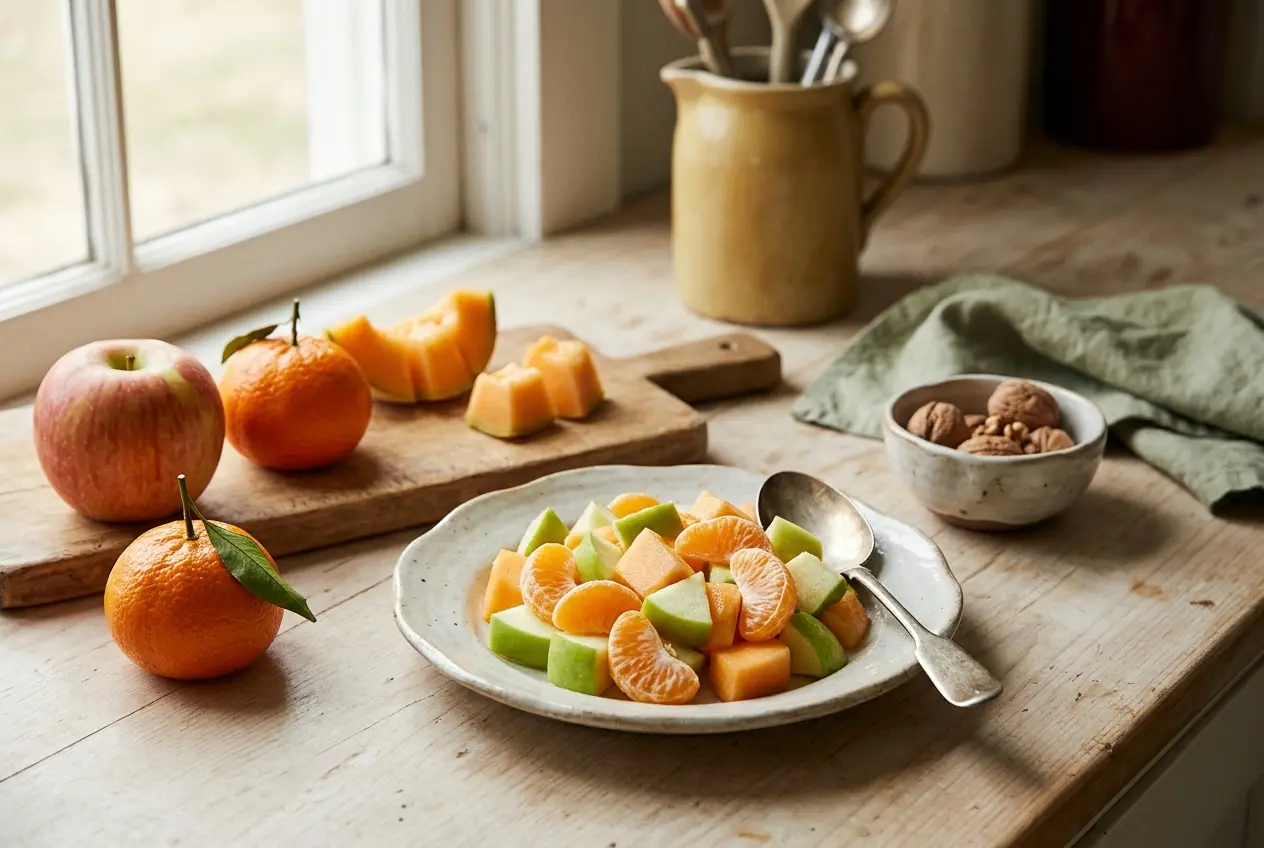 Tutti frutti zonder suiker: snel recept met appel, mandarijn en meloen