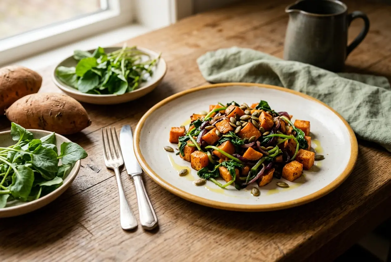 Zoete aardappel met winterpostelein — voedzaam winterrecept