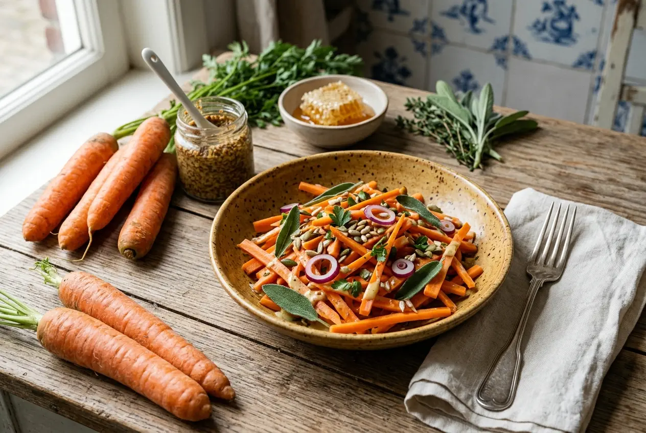 Wortelsalade met honingmosterdsaus: snel, gezond en voedzaam